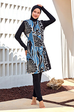 UV Korumalı Tam Kapalı Tesettür Mayo 1303 Siyah03 | XL