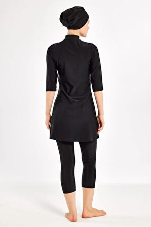 Adasea 251601 Anda Siyah Diresk Kol Fermar Detaylı Yarı Kapalı Battal Tesettür Mayo 