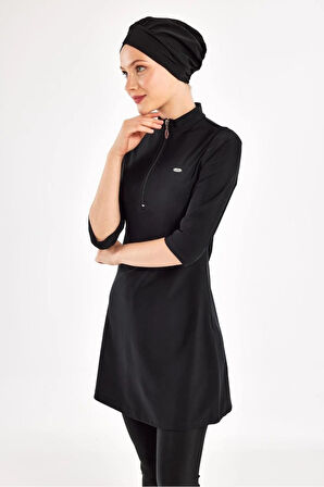 Adasea 251601 Anda Siyah Diresk Kol Fermar Detaylı Yarı Kapalı Battal Tesettür Mayo 