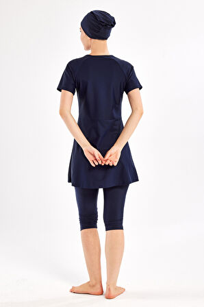 UV Korumalı Kısa Kollu Likra Yarı Kapalı Mayo 1607 Koyu Lacivert | L