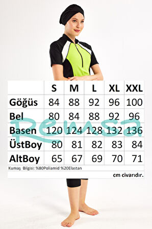 Kısa Kollu Likra Yarı Kapalı Mayo 1609 Siyah01 | XL