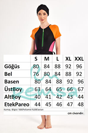 UV Korumalı Kısa Kollu 3 Farklı Şekilde Giyilebilir Likralı Yarı Kapalı Mayo 1610 Siyah02 | XXL