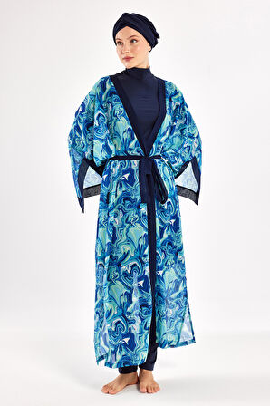 UV Korumalı Mayo Üzerine Tek Pareo Kimono 1714 Mavi | 3