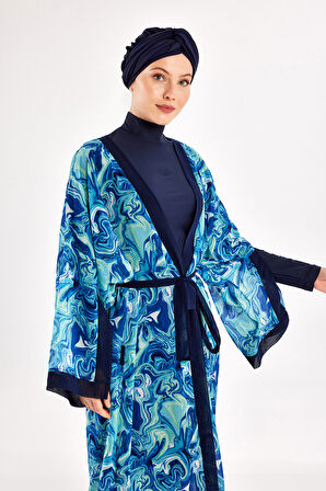 UV Korumalı Mayo Üzerine Tek Pareo Kimono 1714 Mavi | 3