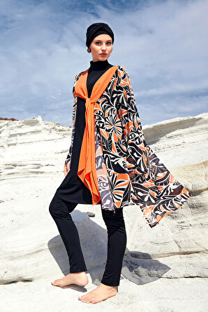 3'lü Pareolu UV Korumalı Tasarım Likralı Tam Kapalı Tesettür Mayo 1133 Siyah06 | M