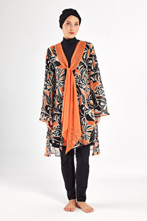 3'lü Pareolu UV Korumalı Tasarım Likralı Tam Kapalı Tesettür Mayo 1133 Siyah06 | XL