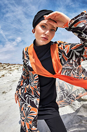 3'lü Pareolu UV Korumalı Tasarım Likralı Tam Kapalı Tesettür Mayo 1133 Siyah06 | XXL