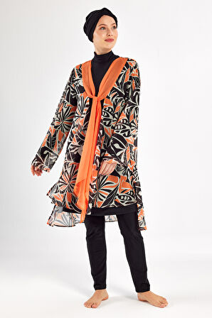 3'lü Pareolu UV Korumalı Tasarım Likralı Tam Kapalı Tesettür Mayo 1133 Siyah06 | XXL