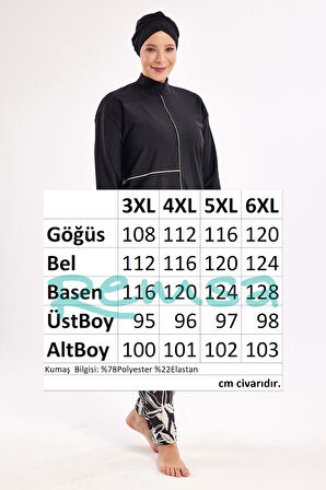 UV Korumalı Büyük Beden Likralı Tam Kapalı Tesettür Mayo 1801 Siyah03 | 3XL