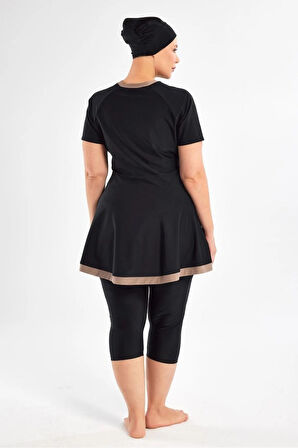 Adasea 251806  Bella Siyah Büyük Beden Kısa Kol Taytlı Mayo