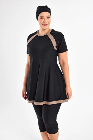 Adasea 251806  Bella Siyah Büyük Beden Kısa Kol Taytlı Mayo