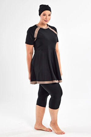 Adasea 251806  Bella Siyah Büyük Beden Kısa Kol Taytlı Mayo