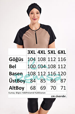  UV Korumalı Büyük Beden Yarı Kapalı Tesettür Mayo 1807 Siyah05 | 4XL