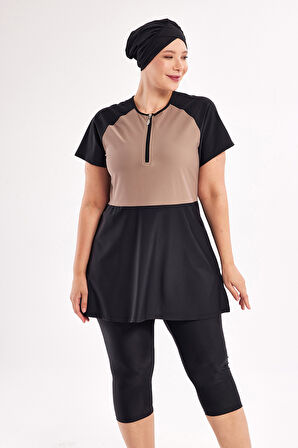  UV Korumalı Büyük Beden Yarı Kapalı Tesettür Mayo 1807 Siyah05 | 5XL