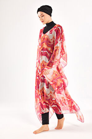 UV Korumalı Mayo Üzerine Tek Pareo Kaftan 1704 Fuşya | 1