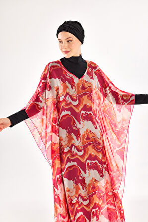 UV Korumalı Mayo Üzerine Tek Pareo Kaftan 1704 Fuşya | 2
