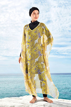 UV Korumalı Mayo Üzerine Tek Pareo Kaftan 1705 Sarı | 1