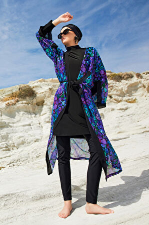 UV Korumalı Mayo Üzerine Tek Pareo Kimono 1711 Mor | 1