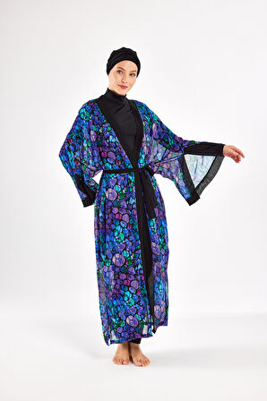 UV Korumalı Mayo Üzerine Tek Pareo Kimono 1711 Mor | 1