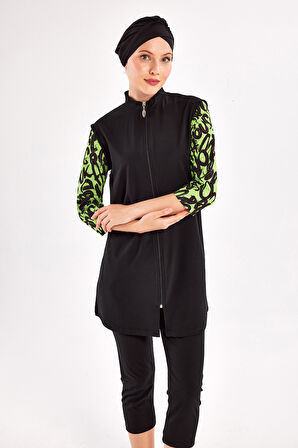 UV Korumalı Spor Likra Truvakar Kol Yarı Kapalı Tesettür Mayo 1602 Siyah15 | S