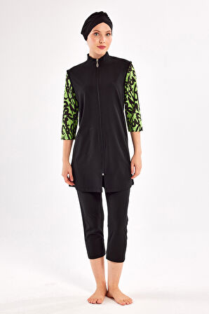 UV Korumalı Spor Likra Truvakar Kol Yarı Kapalı Tesettür Mayo 1602 Siyah15 | M