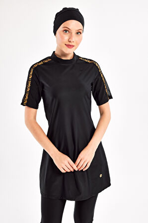 UV Korumalı Yarı Kapalı Tesettür Mayo 1604 Siyah08 | XL