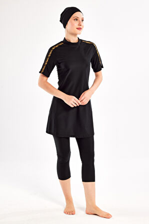 UV Korumalı Yarı Kapalı Tesettür Mayo 1604 Siyah08 | XXL