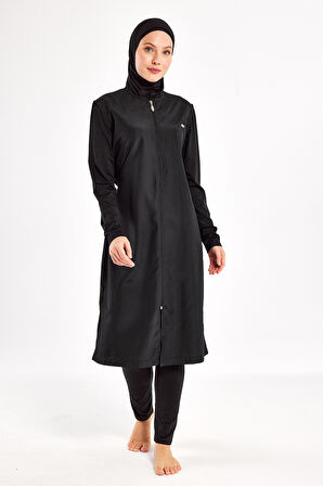 UV Korumalı Büyük Beden Uzun Tam Boy Tam Kapalı Tesettür Mayo 1302 Siyah08 | 4XL