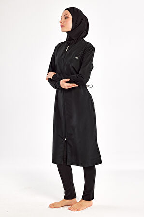 UV Korumalı Büyük Beden Uzun Tam Boy Tam Kapalı Tesettür Mayo 1302 Siyah08 | 6XL
