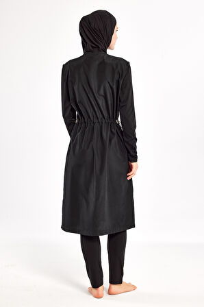 UV Korumalı Büyük Beden Uzun Tam Boy Tam Kapalı Tesettür Mayo 1302 Siyah08 | 6XL