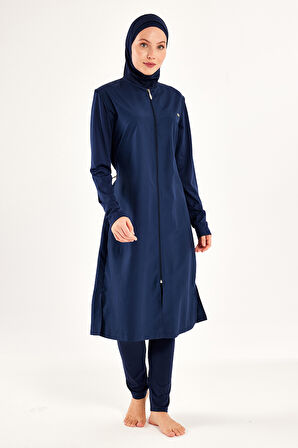 UV Korumalı Büyük Beden Uzun Tam Boy Tam Kapalı Tesettür Mayo 1302 Lacivert | 4XL