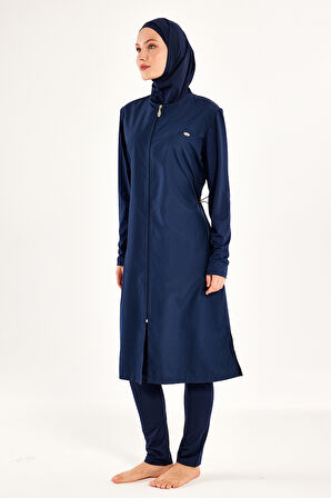 UV Korumalı Büyük Beden Uzun Tam Boy Tam Kapalı Tesettür Mayo 1302 Lacivert | 5XL