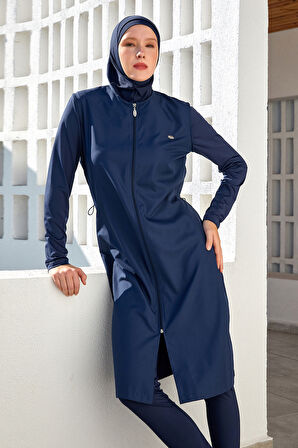 UV Korumalı Büyük Beden Uzun Tam Boy Tam Kapalı Tesettür Mayo 1302 Lacivert | 6XL