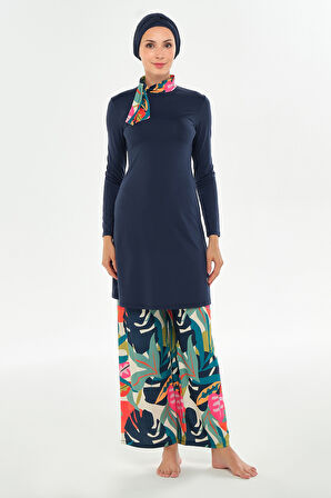 Bol Paça Likralı Tam Kapalı Tesettür Mayo 2114 Koyu Lacivert | M