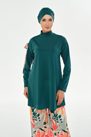 Bol Paça Likralı Tam Kapalı Tesettür Mayo 2115 Zümrüt Yeşili | S