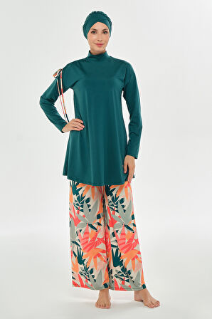 Bol Paça Likralı Tam Kapalı Tesettür Mayo 2115 Zümrüt Yeşili | L