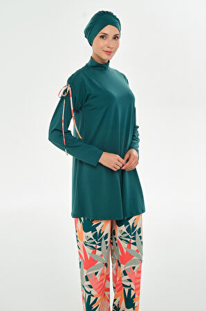 Bol Paça Likralı Tam Kapalı Tesettür Mayo 2115 Zümrüt Yeşili | XL
