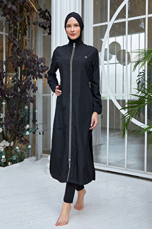 Büyük Beden Uzun Tam Boy Tam Kapalı Tesettür Mayo 2406 Siyah | 4XL