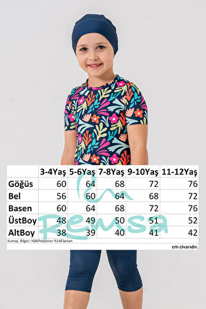 Kız Çocuk Kısa Kollu Taytlı Likralı Yarı Kapalı Mayo 2905 Koyu Lacivert | 5-6 Yaş