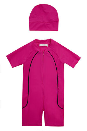 UV Korumalı Tulum Kısa Kollu Şortlu Çocuk Yüzücü Mayo Clous 5155 Fuşya | 3-4 Yaş