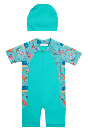 UV Korumalı Kısa Kollu Tulum Bebek Çocuk Yüzücü Mayo 1910 Mint | 7-8 YAŞ