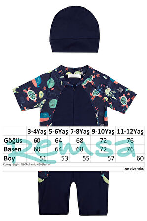 UV Korumalı Kısa Kollu Tulum Bebek Çocuk Yüzücü Mayo 1910 Koyu Lacivert | 7-8 YAŞ