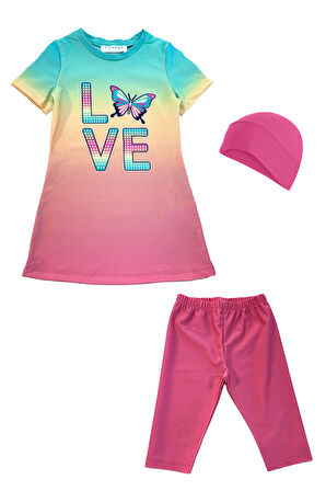 UV Korumalı Kısa Kollu Taytlı Çocuk Deniz Havuz Mayo 1912 Yeşil | 5-6 Yaş