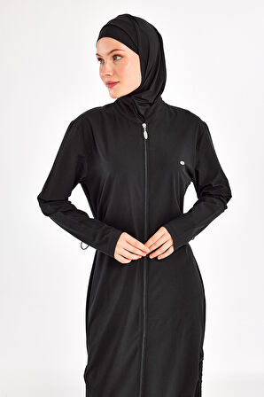 Uzun Tam Boy Tam Kapalı Tesettür Mayo 1232 Siyah05 | 3XL