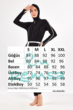 UV Korumalı 3 Farklı Şekilde Giyilebilir Likralı Etekli Tesettür Mayo 1109 Siyah02 | XXL