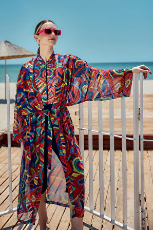 Remsa Tesettür Mayo Üzerine Tek Kaftan Kimono Pareo Lacivert01 RP029 Tuna | 2