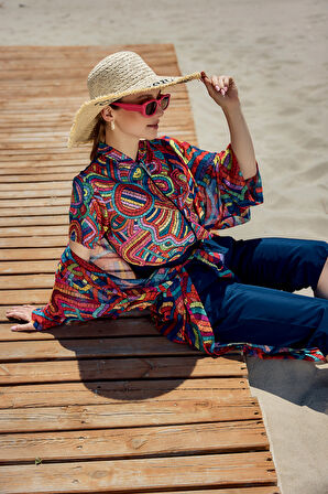 Remsa Tesettür Mayo Üzerine Tek Kaftan Kimono Pareo Lacivert01 RP029 Tuna | 2