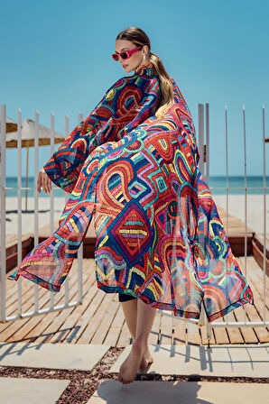 Remsa Tesettür Mayo Üzerine Tek Kaftan Kimono Pareo Lacivert01 RP029 Tuna | 2