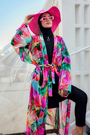 Remsa Tesettür Mayo Üzerine Tek Kaftan Kimono Pareo Pembe01 RP033 Ayşe | 1