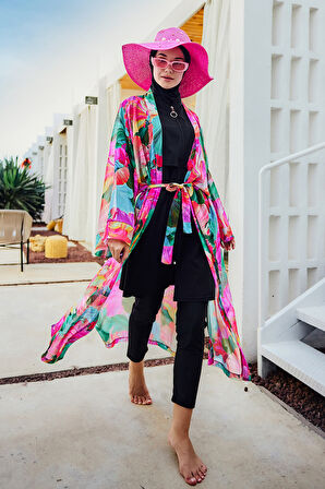 Remsa Tesettür Mayo Üzerine Tek Kaftan Kimono Pareo Pembe01 RP033 Ayşe | 1